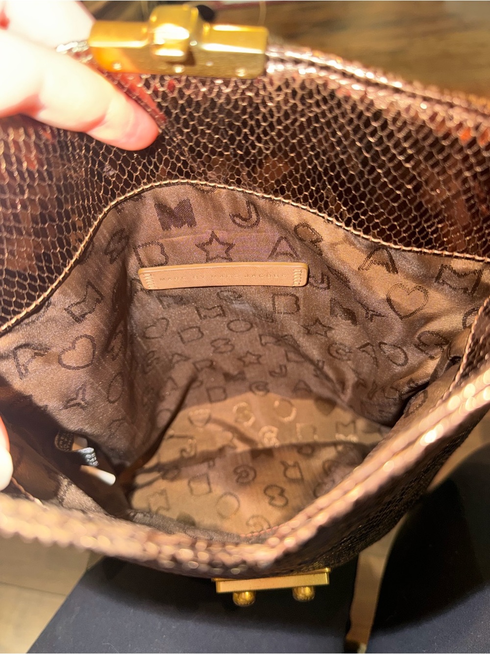 Marc by Marc Jacobs Metallic Bronze Snake-Texture Gold Hardware Crossbody Bag - Picture 6 of 6